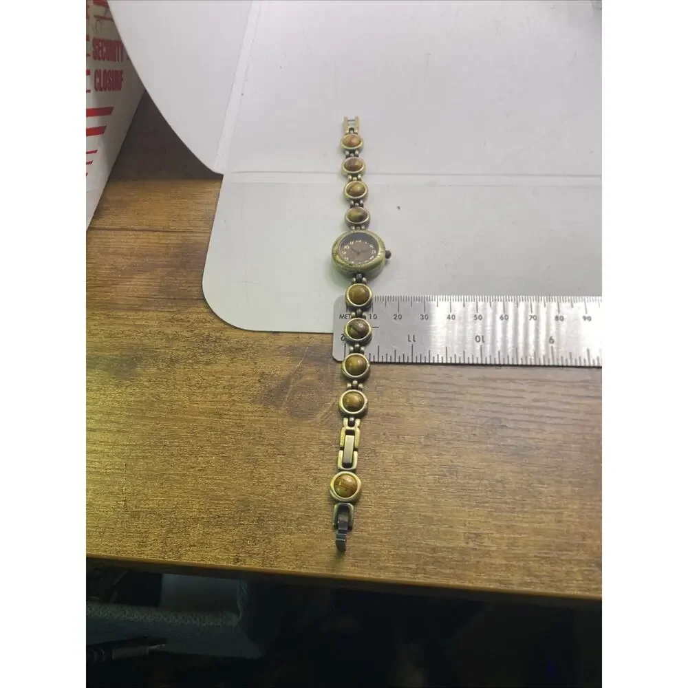 Vintage Brass Tone Tiger Eye Womens Watch New Battery